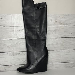 Platform heel leather boots